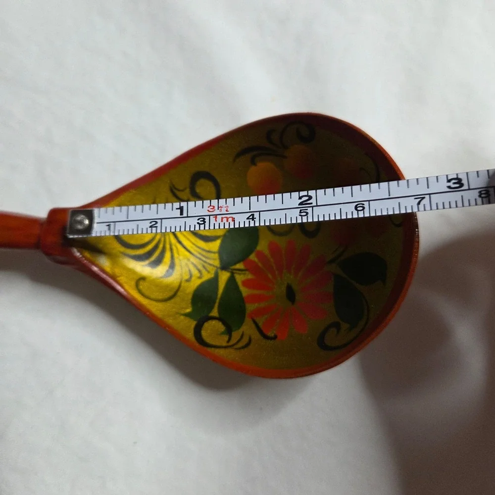 Hand Painted Wooden Spoon Russian Khokhloma Style Floral‎ Design Gold Red Green